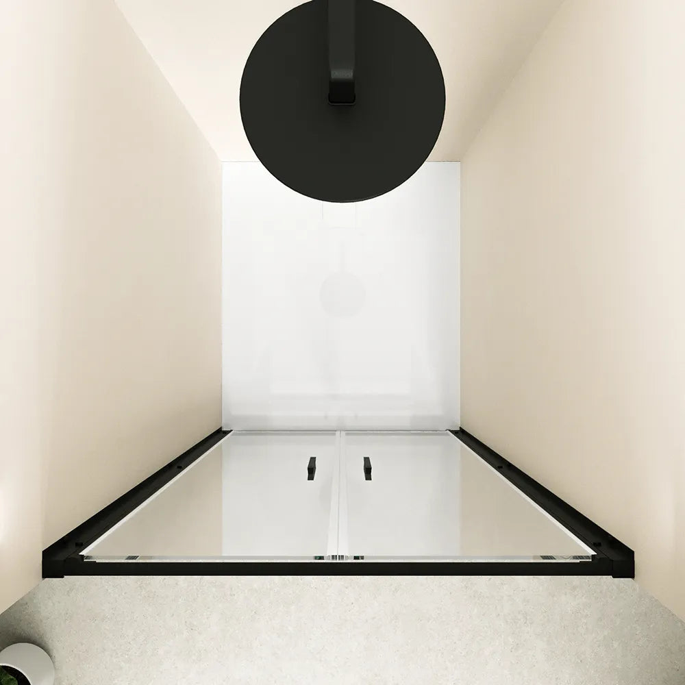 Porta doccia 75cm con apertura saloon profili slim nero opaco vetro 6mm trasparente h190 | Portofino