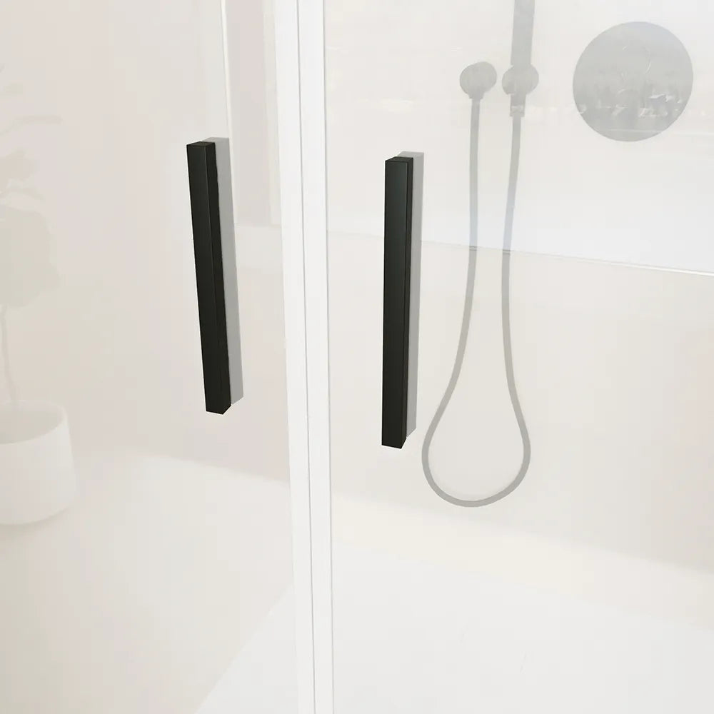 Porta doccia 75cm con apertura saloon profili slim nero opaco vetro 6mm trasparente h190 | Portofino