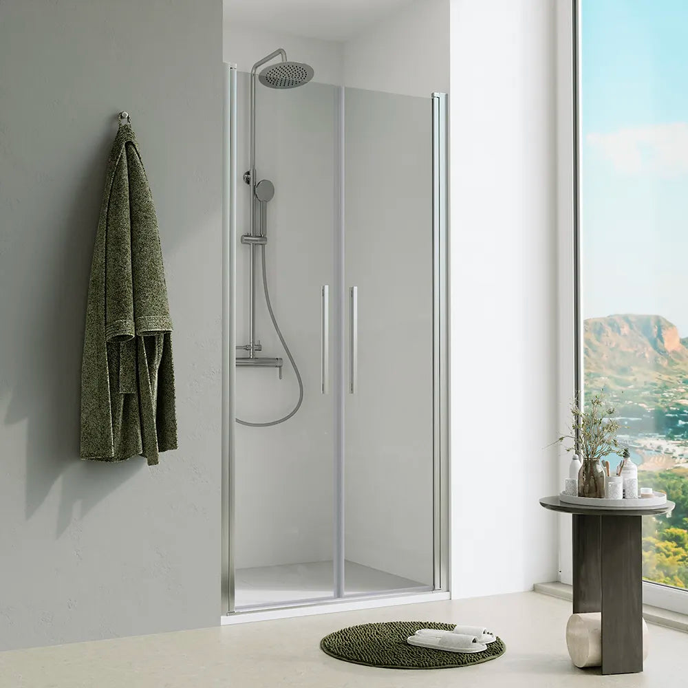 Porta doccia 80cm apertura saloon con profili cromati e vetro da 6mm trasparente h195 | Elba