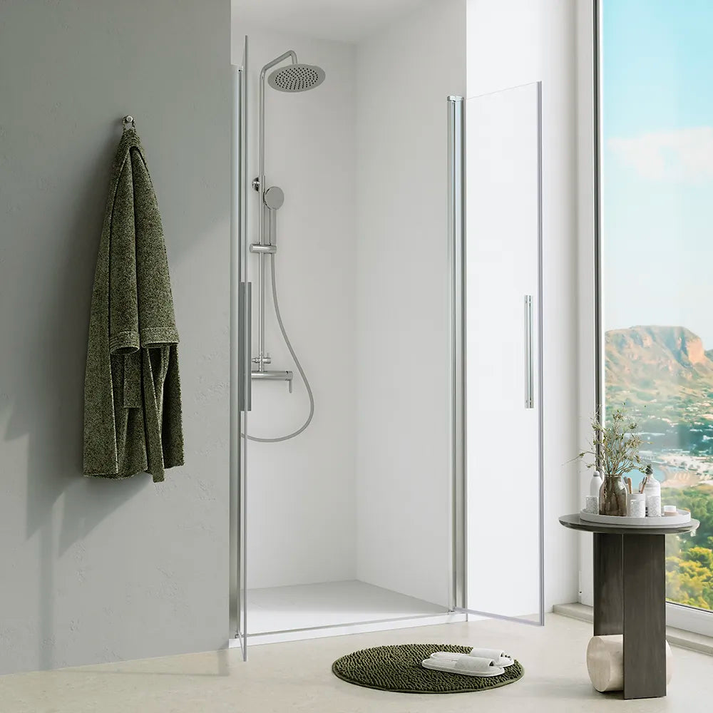 Porta doccia 90cm apertura saloon con profili cromati e vetro da 6mm trasparente h195 | Elba