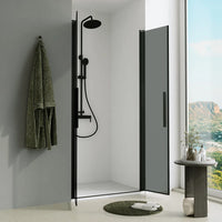 Porta doccia 100cm apertura saloon con profili nero opaco e vetro da 6mm fumè h195 | Elba