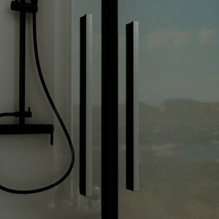 Porta doccia 100cm apertura saloon con profili nero opaco e vetro da 6mm fumè h195 | Elba