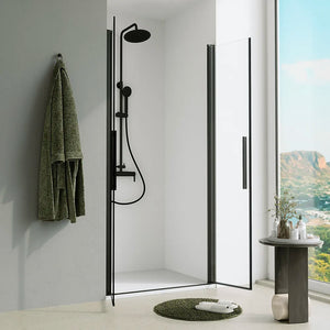 Porta doccia 80cm apertura saloon con profili nero opaco e vetro da 6mm trasparente h195 | Elba