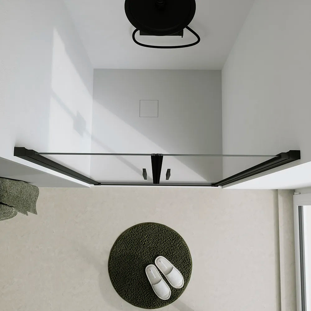 Porta doccia 100cm apertura saloon con profili nero opaco e vetro da 6mm trasparente h195 | Elba