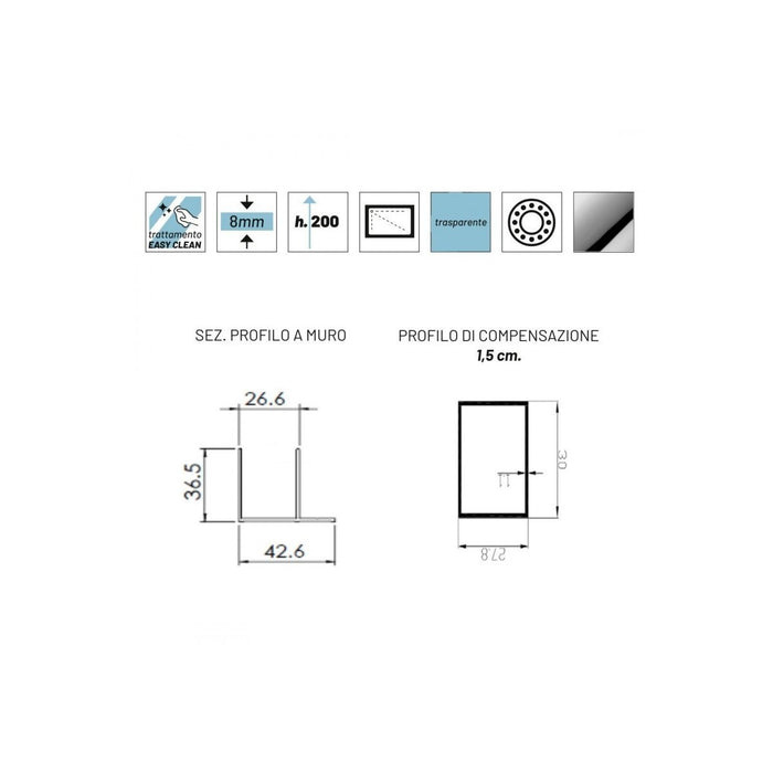 Porta doccia scorrevole con ingresso centrale filanta double, dimensioni 120cm