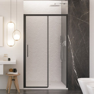 Porta doccia scorrevole con profili neri cristallo 6mm h195 anticalcare lagoa, misura 100