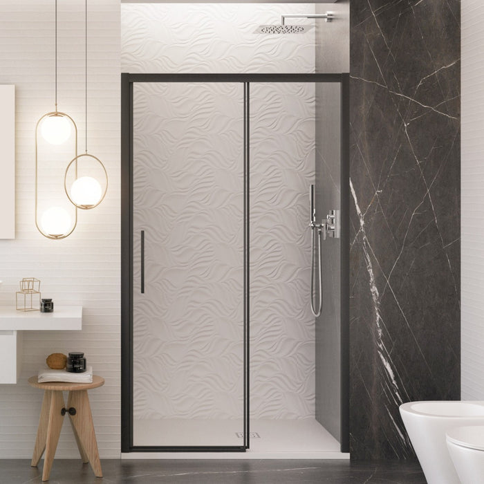 Porta doccia scorrevole con profili neri cristallo 6mm h195 anticalcare lagoa, misura 100