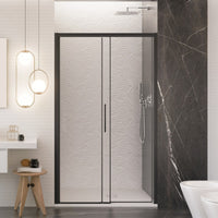 Porta doccia scorrevole con profili neri cristallo 6mm h195 anticalcare lagoa, misura 140