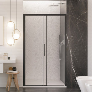 Porta doccia scorrevole con profili neri cristallo 6mm h195 anticalcare lagoa, misura 140