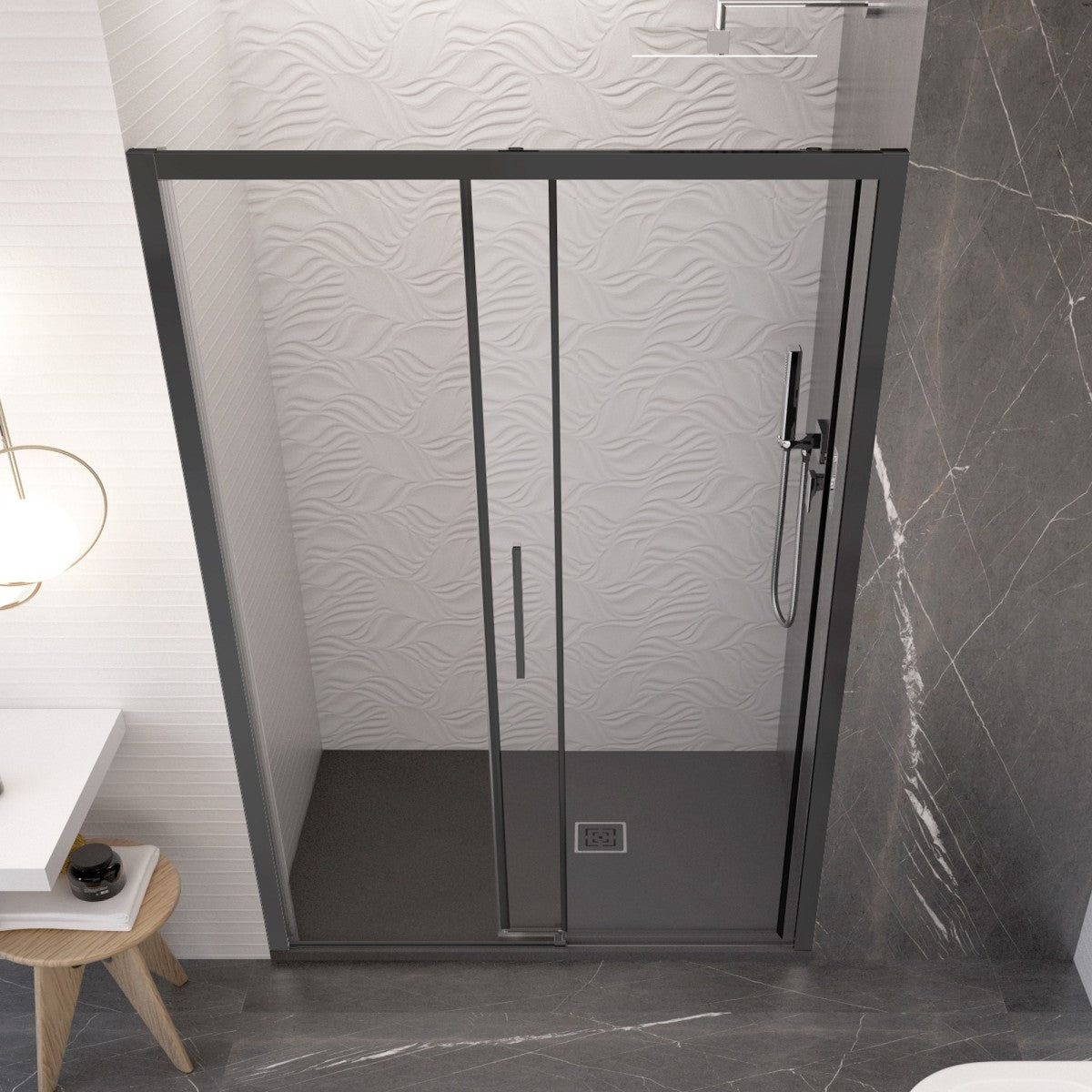 Porta doccia scorrevole con profili neri cristallo 6mm h195 anticalcare lagoa, misura 120