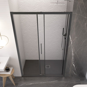 Porta doccia scorrevole con profili neri cristallo 6mm h195 anticalcare lagoa, misura 120