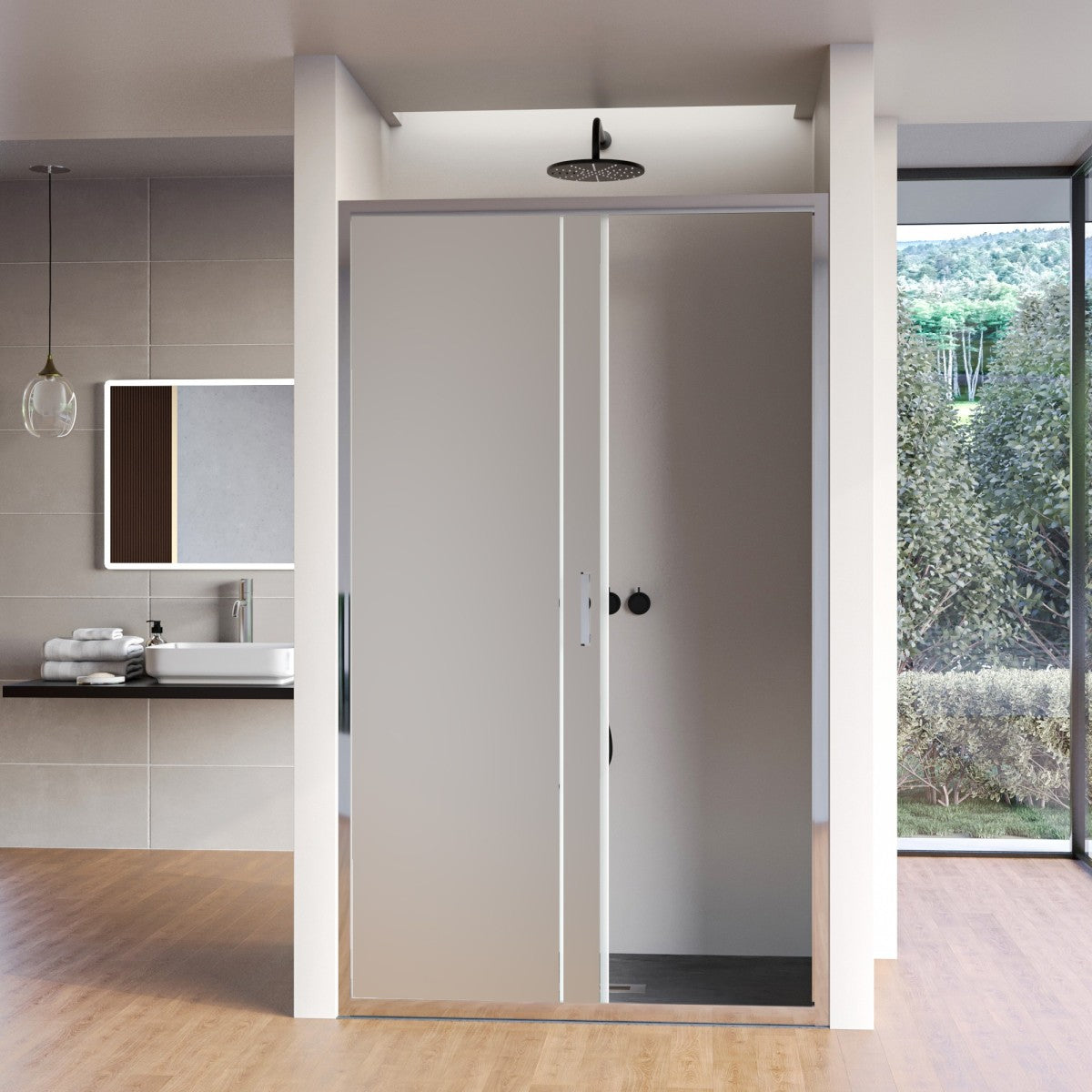 Porta doccia apertura scorrevole opaca 6mm h195 agata, misura 114