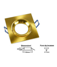 Porta Faretto Ad Incasso Quadrato Faretto Orientabile Con Molle Foro 75 Mm P20  Oro       