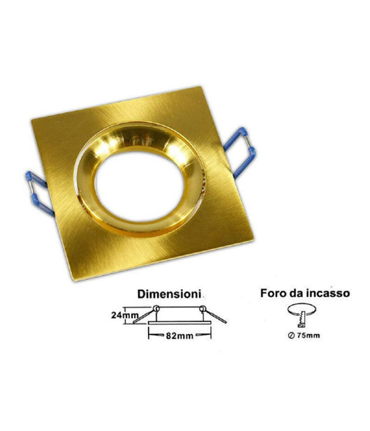 Porta Faretto Ad Incasso Quadrato Faretto Orientabile Con Molle Foro 75 Mm P20  Oro       