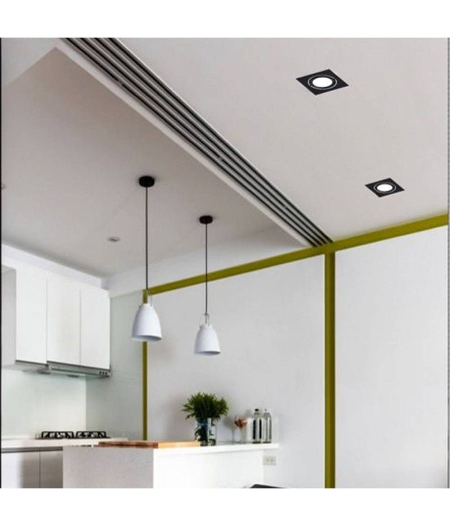 Porta Faretto Ad Incasso Quadrato Faretto Orientabile Con Molle Foro 75 Mm P20  Nero       