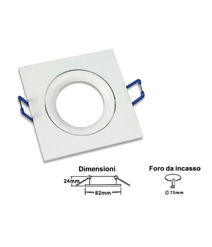 Porta Faretto Ad Incasso Quadrato Faretto Orientabile Con Molle Foro 75 Mm P20         