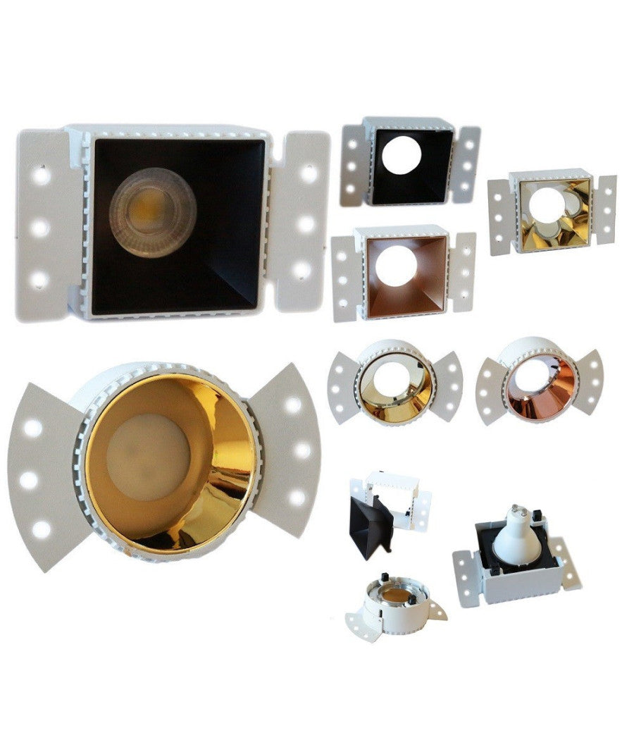 Porta Faretto Da Incasso Lampadine Led Gu10 7watt Per Controsoffitto Cartongesso         