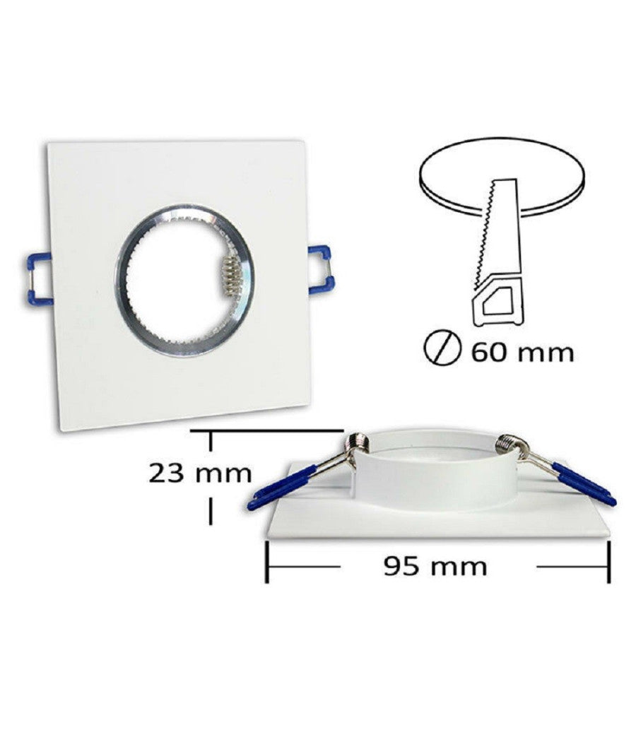 Porta Faretto Da Incasso Quadrato Supporto Per Luci Faretti Gu10 Portafaretto P9         