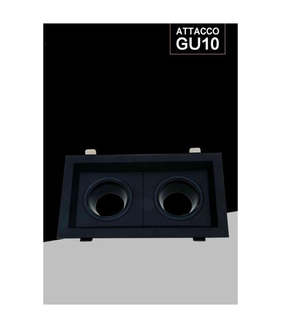 Porta Faretto Doppio Orientabile Ad Incasso Nero Per Lampadine Gu10 Gu5.3 P33-n2         