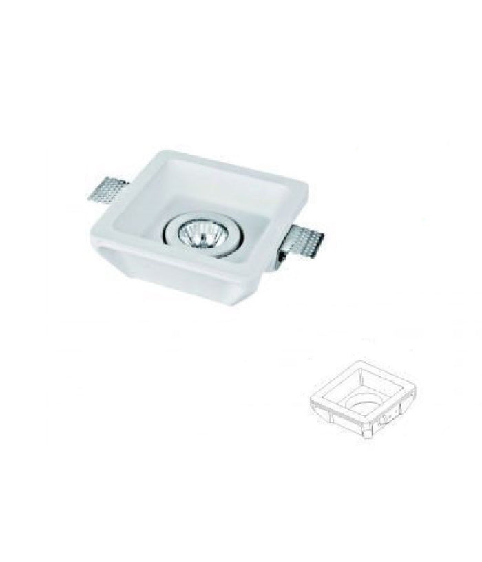 Porta Faretto In Gesso Orientabile Da Incasso Verniciabile Quadrato Gu10 Gs-20         