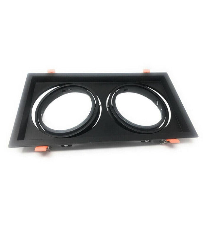 Porta Faretto Incasso Doppio Faretto Ar111 Rettangolare Orientabile P-ar111-2  Nero       