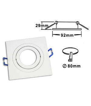 Porta Faretto Incasso Faretto Gu10 Quadrato Acciaio Orientabile Portalampada P3  Bianco       