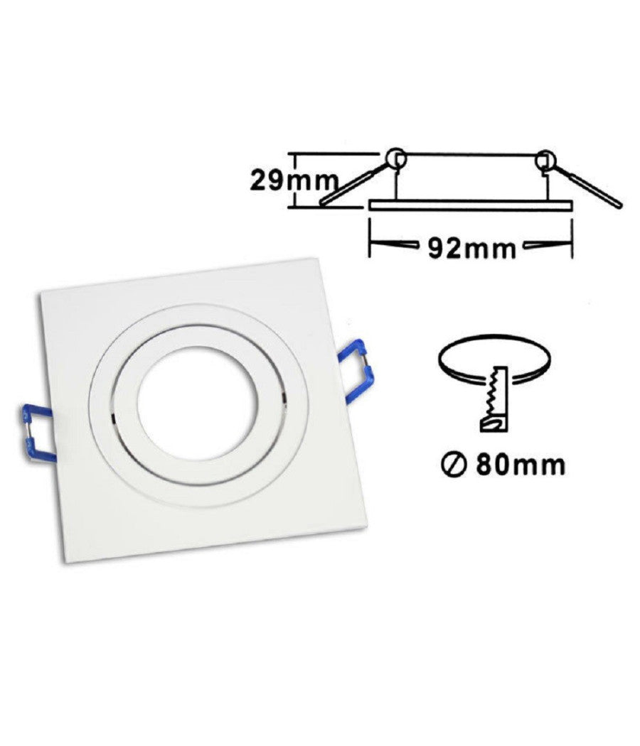 Porta Faretto Incasso Faretto Gu10 Quadrato Acciaio Orientabile Portalampada P3  Bianco       