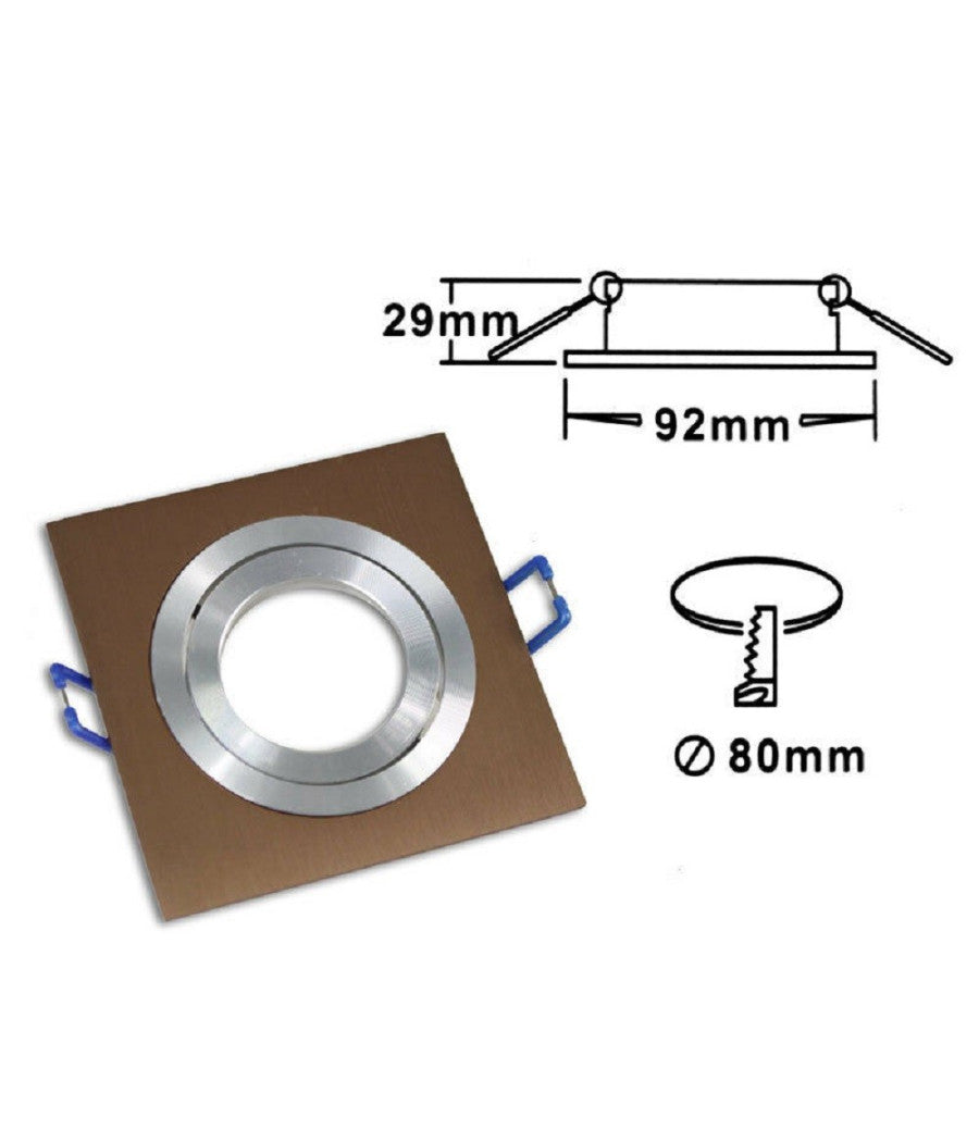 Porta Faretto Incasso Faretto Gu10 Quadrato Acciaio Orientabile Portalampada P3  Marrone       