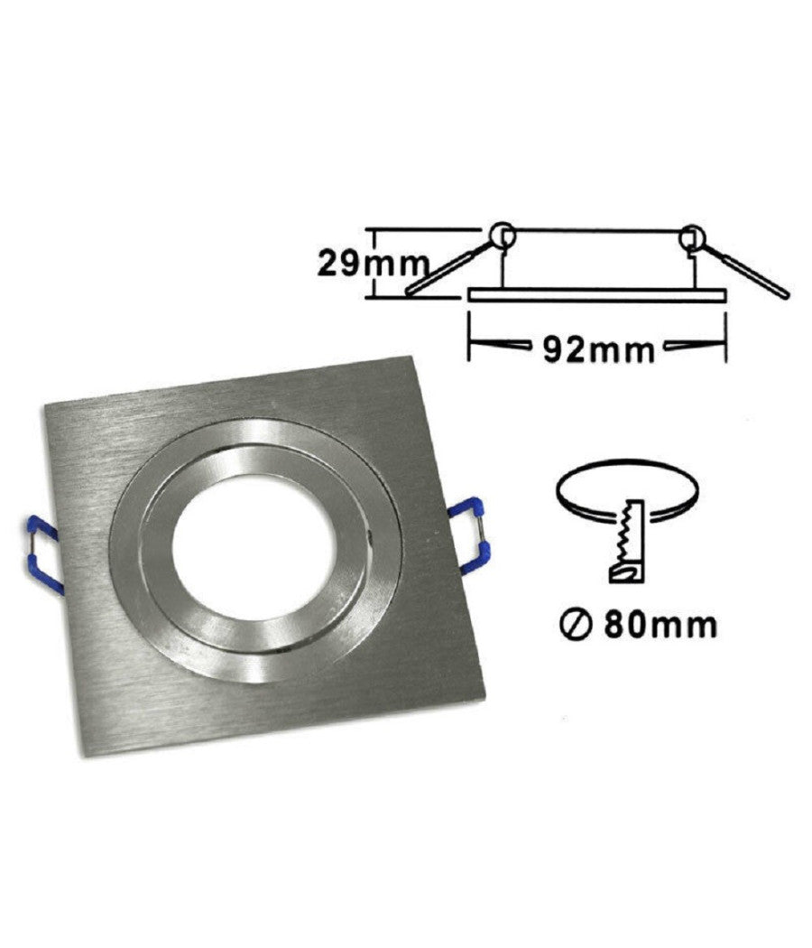 Porta Faretto Incasso Faretto Gu10 Quadrato Acciaio Orientabile Portalampada P3  Argento       