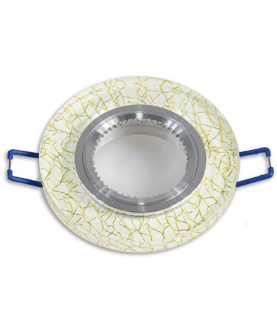 Porta Faretto Incasso Per Faretto Tondo Vetro Bianco Venature Oro Argento P15         