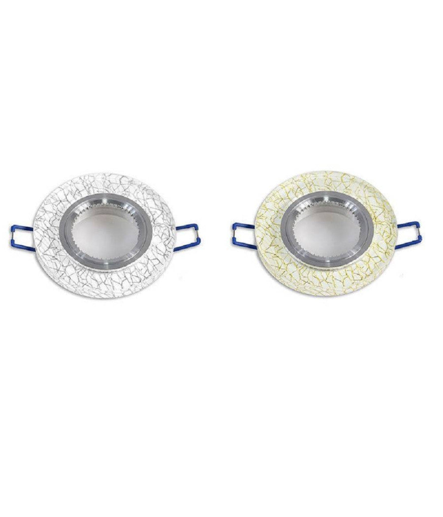 Porta Faretto Incasso Per Faretto Tondo Vetro Bianco Venature Oro Argento P15         