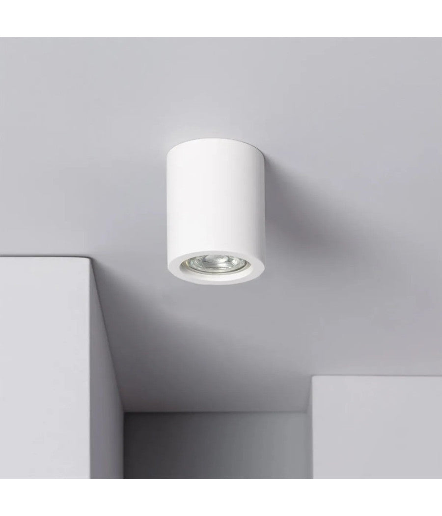 Porta Faretto Lampada Soffitto Gu10 Cilindro In Gesso H90mm Verniciabile Gs-c90-t         