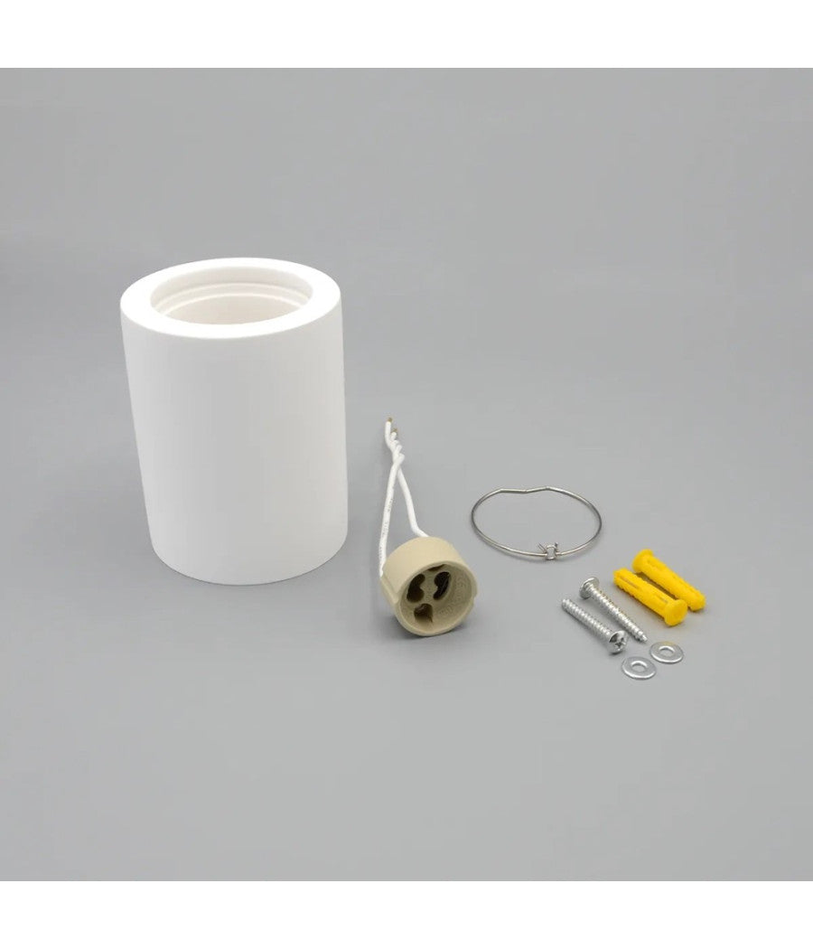Porta Faretto Lampada Soffitto Gu10 Cilindro In Gesso H90mm Verniciabile Gs-c90-t         