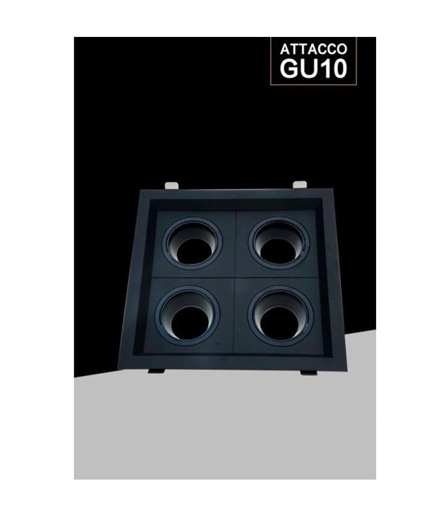 Porta Faretto Quadruplo Orientabile Incasso Nero Per Lampadine Gu10/gu5.3 P33-n4         