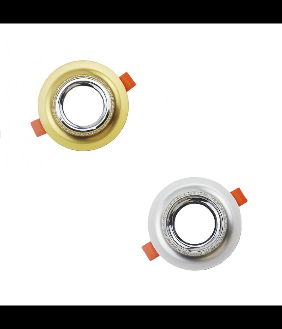 Porta Faretto Rotondo Ad Incasso Con Brillantini Gu10 Foro 75mm Argento Oro P25         