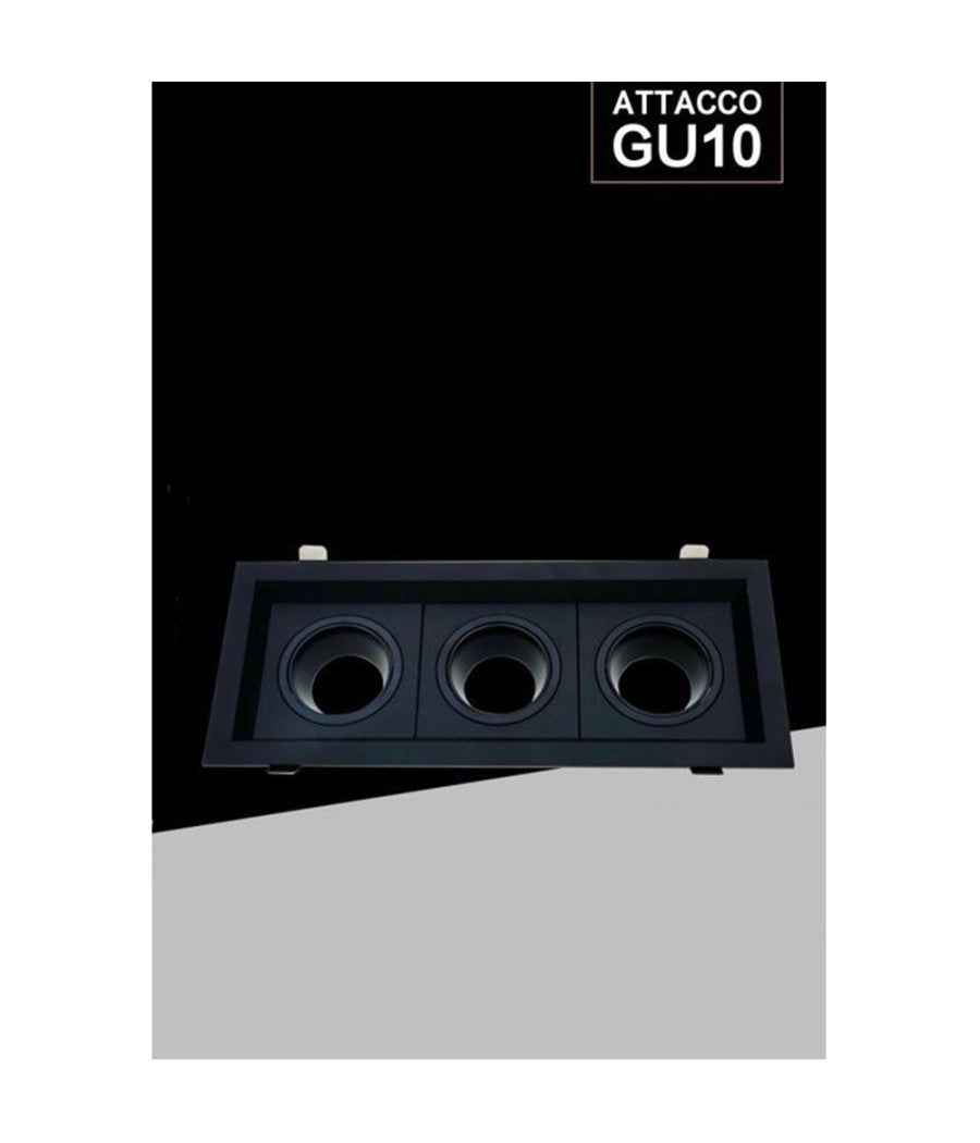 Porta Faretto Triplo Orientabile Ad Incasso Nero Per Lampadine Gu10 Gu5.3 P33-n3         
