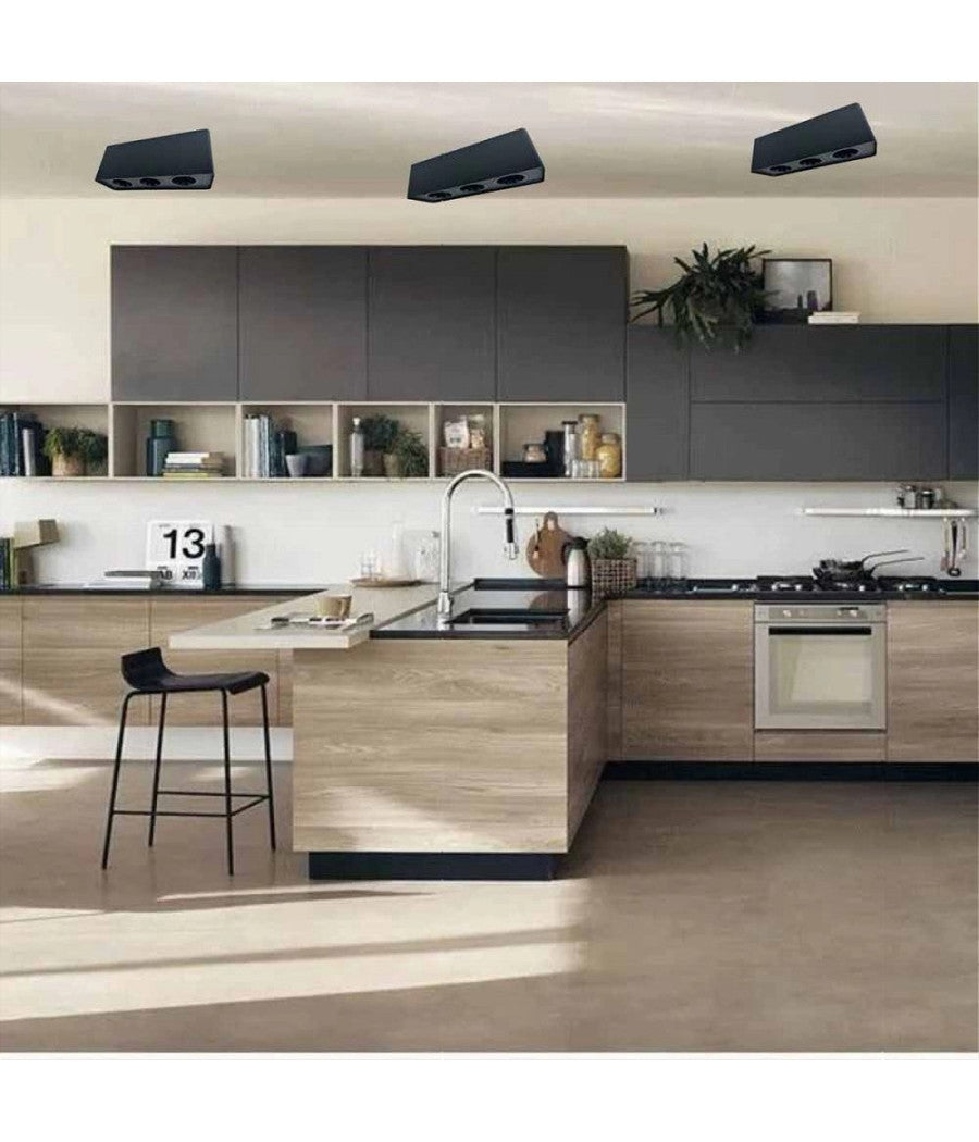 Porta Faretto Triplo Orientabile Da Soffitto Nero Per Faretto Gu10 Gu5.3 P34-n3         