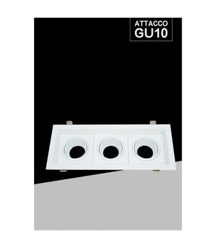 Porta Faretto Triplo Orientabile Incasso Bianco Per Lampadine Gu10 Gu5.3 P33-b3         