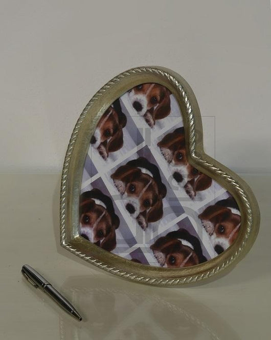 Mobili2g - portafoto in foglia argento sagomata - misure: l.21 x h.23 x p.2