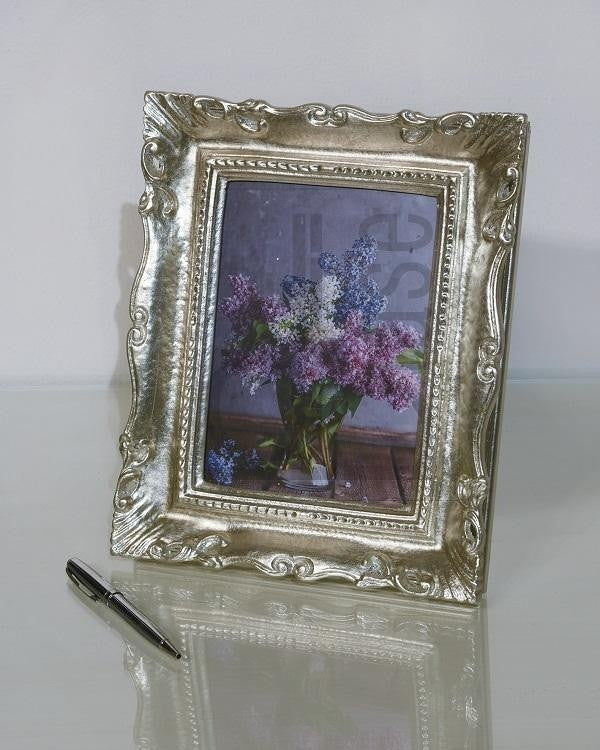 Mobili2g - portafoto in foglia argento rettangolare - misure: l.39 x h.49 x p.3