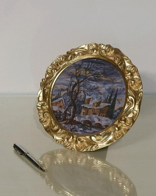 Mobili2g - portafoto in foglia oro rotonda- misure: l.15 x h.15 x p.2