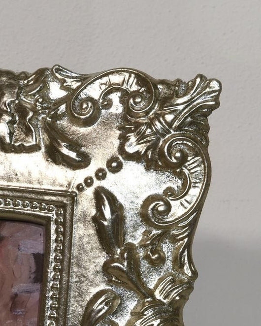 Mobili2g - portafoto in foglia argento rettangolare - misure: l.31 x h.35 x p.2