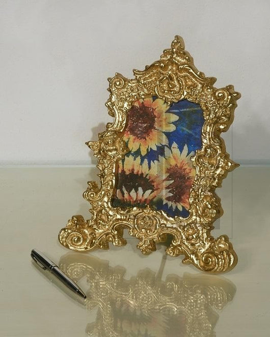 Mobili2g - portafoto in foglia oro rettangolare-sagomata- misure: l.21 x h.26 x p.2