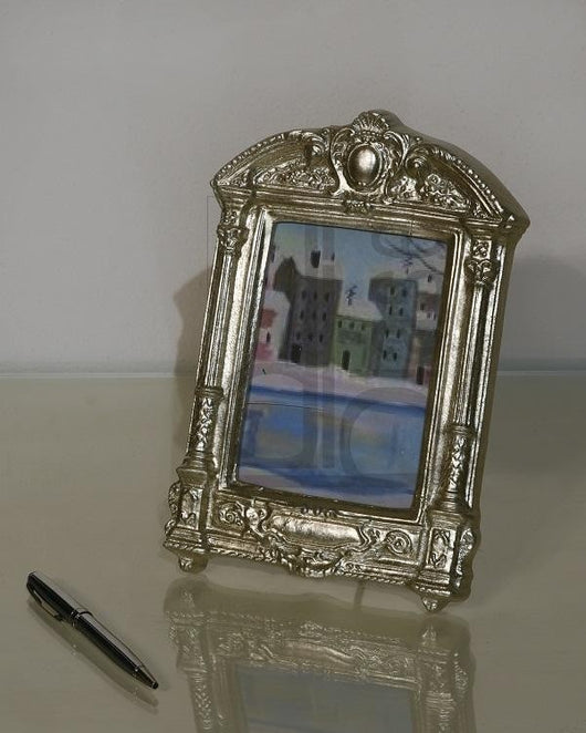 Mobili2g - portafoto in foglia argento rettangolare - misure: l.15 x h.24 x p.2