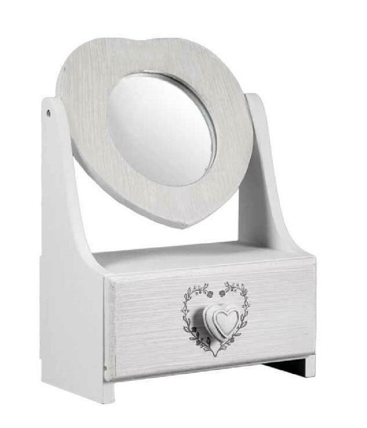 Porta Gioie Cassetto Gioielli Legno Con Specchio Decoro Cuore 21x10x30cm 678561         
