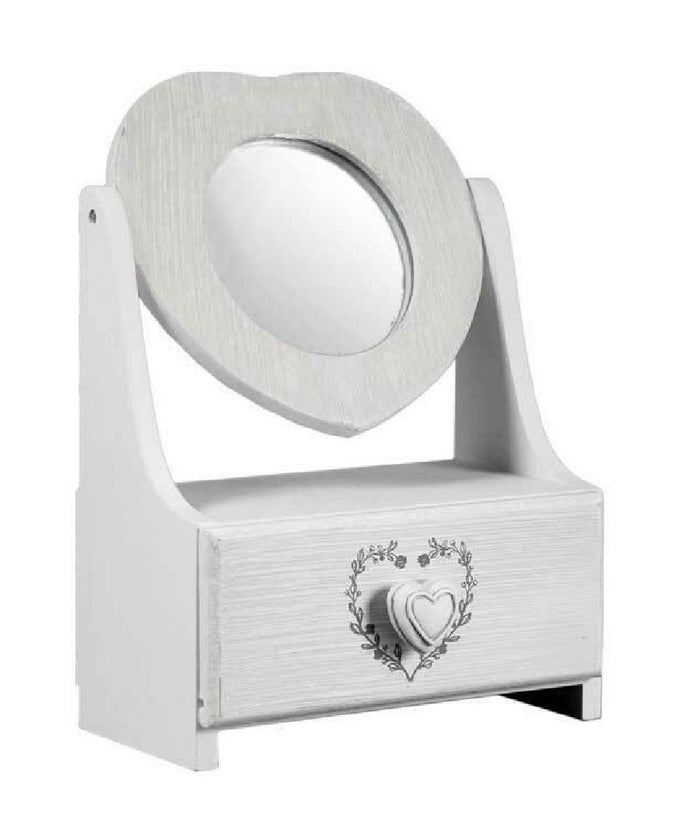 Porta Gioie Cassetto Gioielli Legno Con Specchio Decoro Cuore 21x10x30cm 678561         