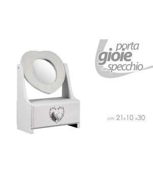 Porta Gioie Cassetto Gioielli Legno Con Specchio Decoro Cuore 21x10x30cm 678561         