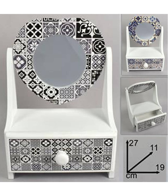 Porta Oggetti Cassettiera Con Specchio A Cuore In Legno Country Chic Arredamento         