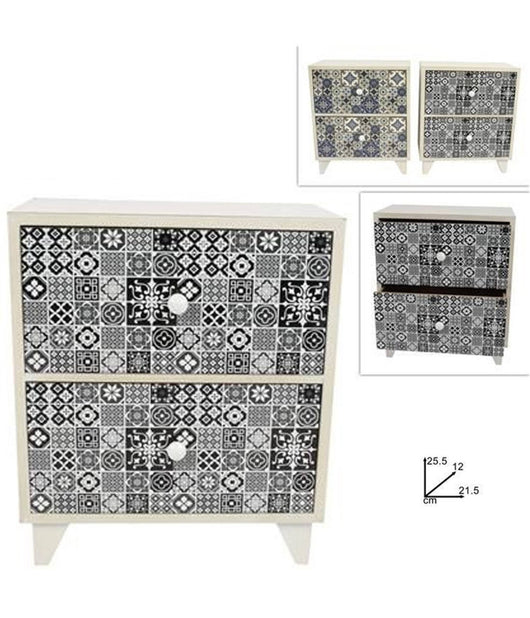 Porta Oggetti Cassettiera Quadrata Con 2 Cassetti Legno Country Chic Arredamento         