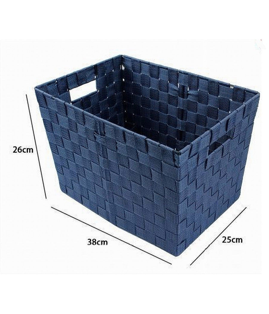 Porta Oggetti Cesto In Tessuto Intrecciato 38 X 26 X 25cm Con Maniglie Blu 79040         